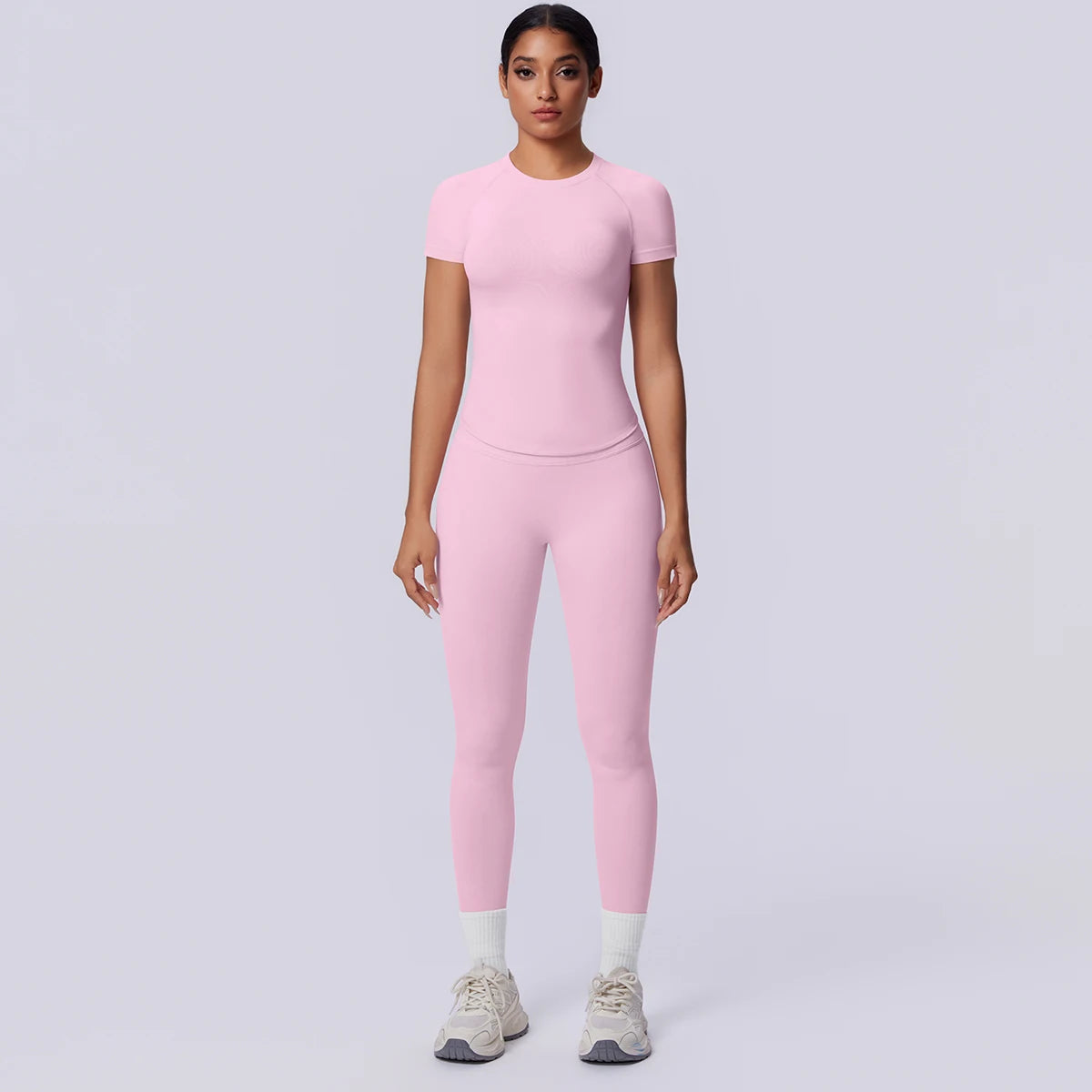 Rooftrellen New 2PCS/set Yoga Set Summer Quick Drying Fitness Sports Workout Top T-Shirt High Stretch Seamless Yoga Leggings Set Khamik Shop Online