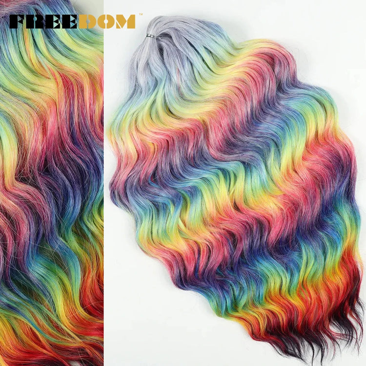 FREEDOM Synthetic Curly Braiding Hair Extensions 24 Inch/60 cm Long Deep Wavy Twist Crochet Braids Hair Ombre Brown Rainbow Hair Khamik Shop Online