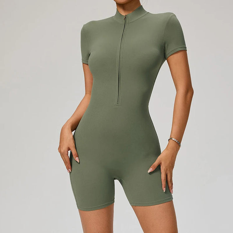 SOISOU Zipper Jumpsuit Women Short Sleeves Clothing Sportswear Woman Gym Yoga Sport Sets Nylon Workout Sets Women Tracksuit Khamik Shop Online
