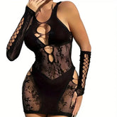Simplejewel Women Fishnet Beachwear Bodystocking Lingerie EU Plus Sexy Footless Lace Bodysuit Halterneck One Piece Pantyhose Khamik Shop Online