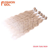 FASHION IDOL Water Wave Hair Bundles Synthetic Hair Extensions Ombre Blonde Hair Weave Bundles 6pcs 20" High Temperature Fiber Khamik Shop Online