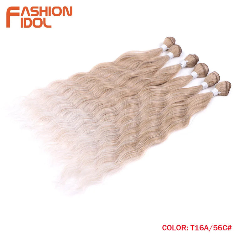 FASHION IDOL Water Wave Hair Bundles Synthetic Hair Extensions Ombre Blonde Hair Weave Bundles 6pcs 20" High Temperature Fiber Khamik Shop Online