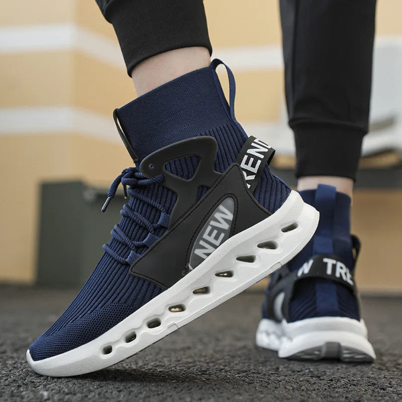 Trendy Men High Top Sock Shoes Breathable Mesh Thick Sole Trend Man Sneakers Fashion Youth Casual Running Sports Shoes for Men Khamik Shop Online