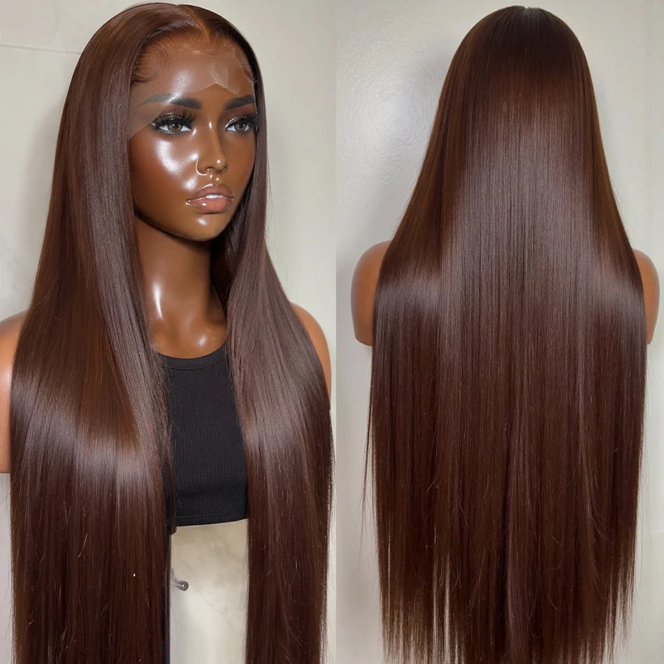 HD Chocolate Brown 13x4 Straight Lace Front Wig Brazilian 13x6 Full Lace Frontal Wigs For Women Remy Human Hair Wig Pre Plucked Khamik Shop Online