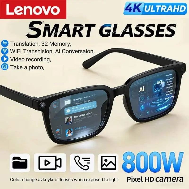 Lenovo AI Smart Glasses 8K HD Photochromic Multifunction Bluetooth Calling Voice Assistant Music Player Translate Camera HOT Khamik Shop Online
