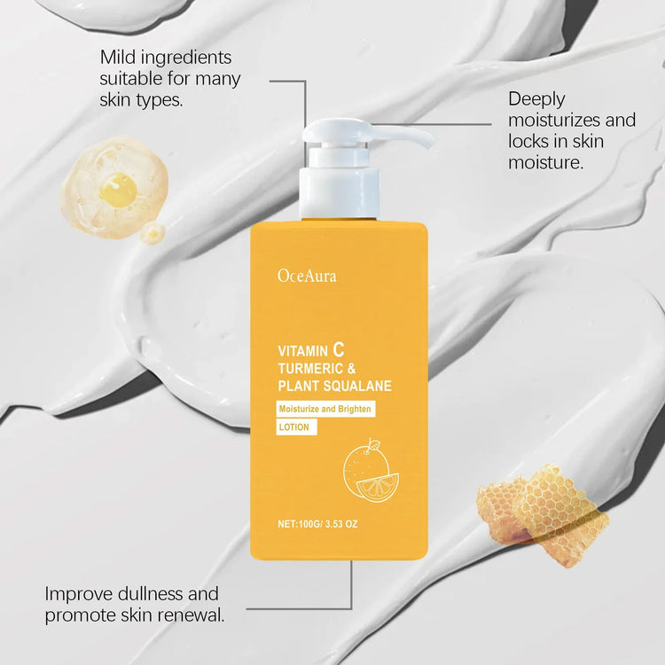 OceAura Vitamin C Brightening Body Lotion Deep Moisturizing Dullness Improving Gentle Exfoliating Even Tone Skin Care Cream 100g Khamik Shop Online