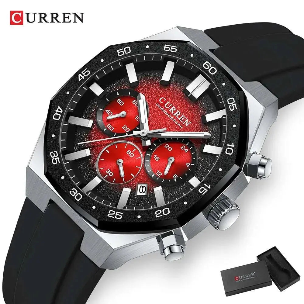CURREN Fashion Casual Men Sports Watch Chronograph Silicone Belt Auto Date Dial Quartz Wristwatch Male Reloj Relogio Masculino Khamik Shop Online
