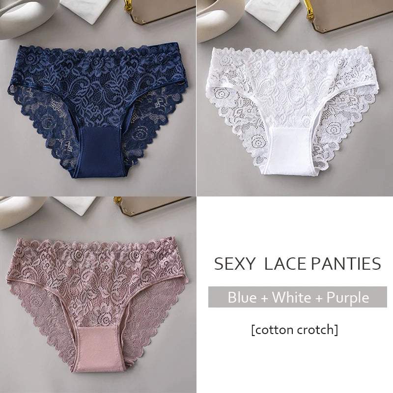 3PCS/Set Luxury Floral Embroidery Lace Panties Women Briefs Sexy Hollow Lingerie Female Underwear Ladies Breathable Underpants Khamik Shop Online