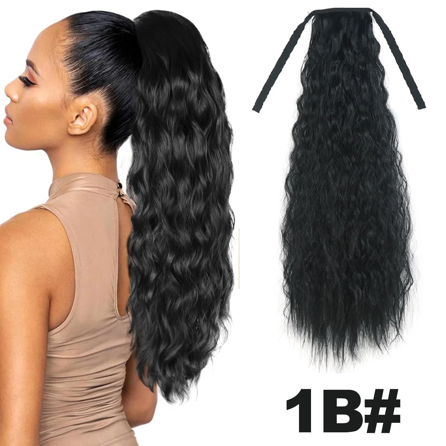 Straight Long Ponytail Extensions 22inch Natural Black Wrap Around Synthetic Hair Piece Pony Tail Hair Hairpieces for Women Girl Khamik Shop Online