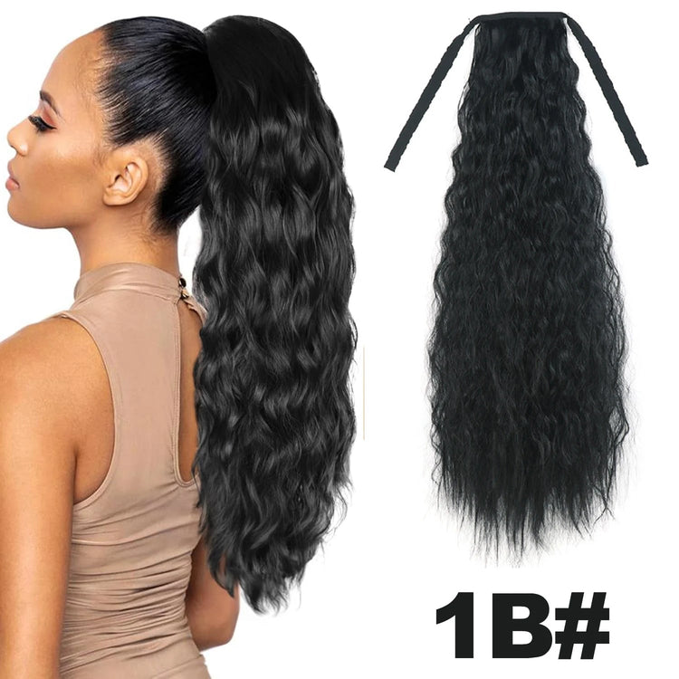 Straight Long Ponytail Extensions 22inch Natural Black Wrap Around Synthetic Hair Piece Pony Tail Hair Hairpieces for Women Girl Khamik Shop Online