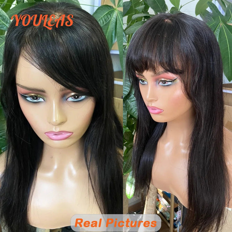 Bone Straight With Bangs 100% Human Hair Wig 360 Precut Transparent Lace Front Hair Wig Virgin Hair For Woman For Clearance Khamik Shop Online