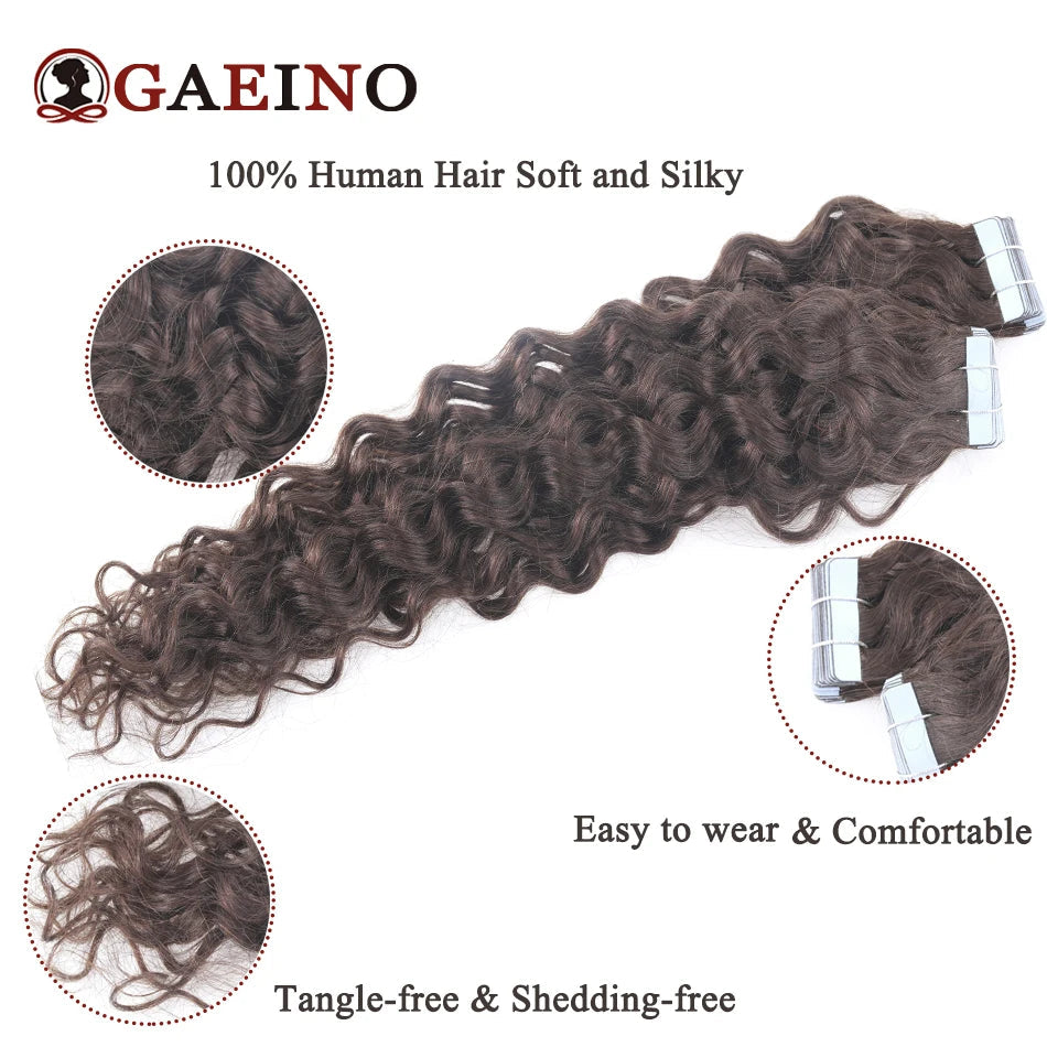 Water Wave Tape in Human Hair Extension Brazilian Hair Skin Weft Tape in Curly Human Hair 20 Pcs/Set Black Brown Blonde Color Khamik Shop Online