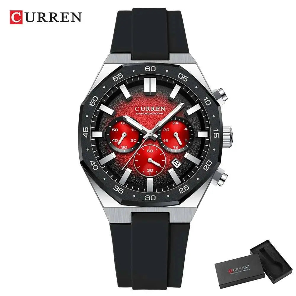 CURREN Fashion Casual Men Sports Watch Chronograph Silicone Belt Auto Date Dial Quartz Wristwatch Male Reloj Relogio Masculino Khamik Shop Online