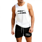 Summer Casual Trendy Tank Set Outdoor Jogging Basketball Training Sportswear European Size Vest+Beach Shorts Men&