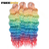 FREEDOM Synthetic Curly Braiding Hair Extensions 24 Inch/60 cm Long Deep Wavy Twist Crochet Braids Hair Ombre Brown Rainbow Hair Khamik Shop Online