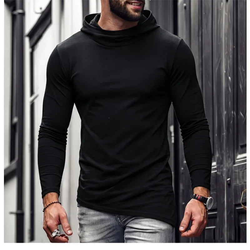Men Solid Casual Hooded Long Sleeve T Shirt Soft Cotton Irregular Hem Daily Outdoor Top S 3XL Khamik Shop Online
