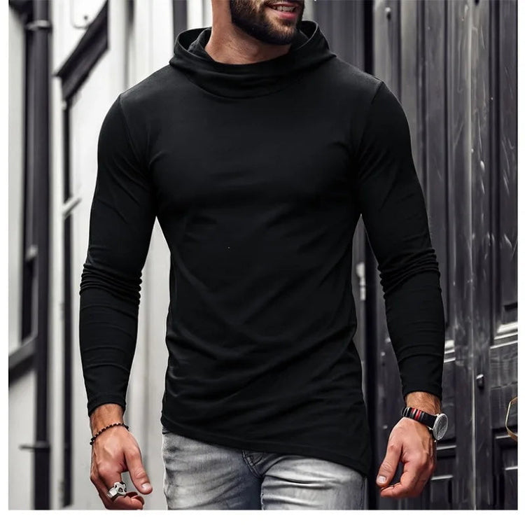 Men Solid Casual Hooded Long Sleeve T Shirt Soft Cotton Irregular Hem Daily Outdoor Top S 3XL Khamik Shop Online