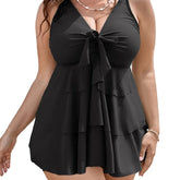 Woman Tankini Swimsuit Sleeveless Swimwear Plus Size High Waist Bathing Suit Ruffled Skirt Solid Black Swimsuit Two Tummy Khamik Shop Online