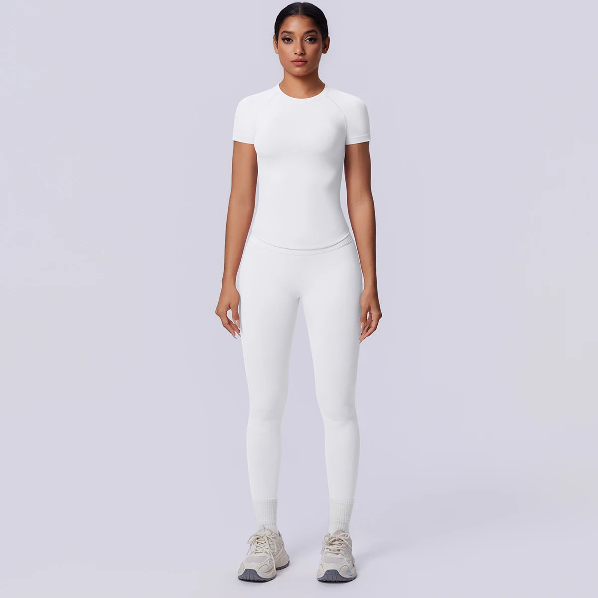 Rooftrellen New 2PCS/set Yoga Set Summer Quick Drying Fitness Sports Workout Top T-Shirt High Stretch Seamless Yoga Leggings Set Khamik Shop Online