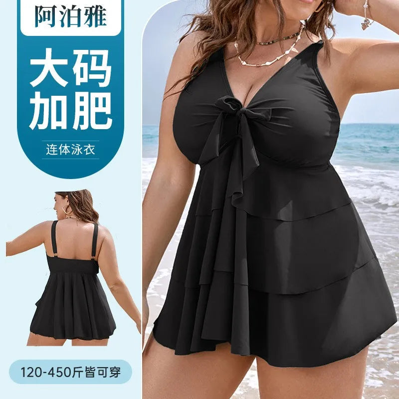 Woman Tankini Swimsuit Sleeveless Swimwear Plus Size High Waist Bathing Suit Ruffled Skirt Solid Black Swimsuit Two Tummy Khamik Shop Online