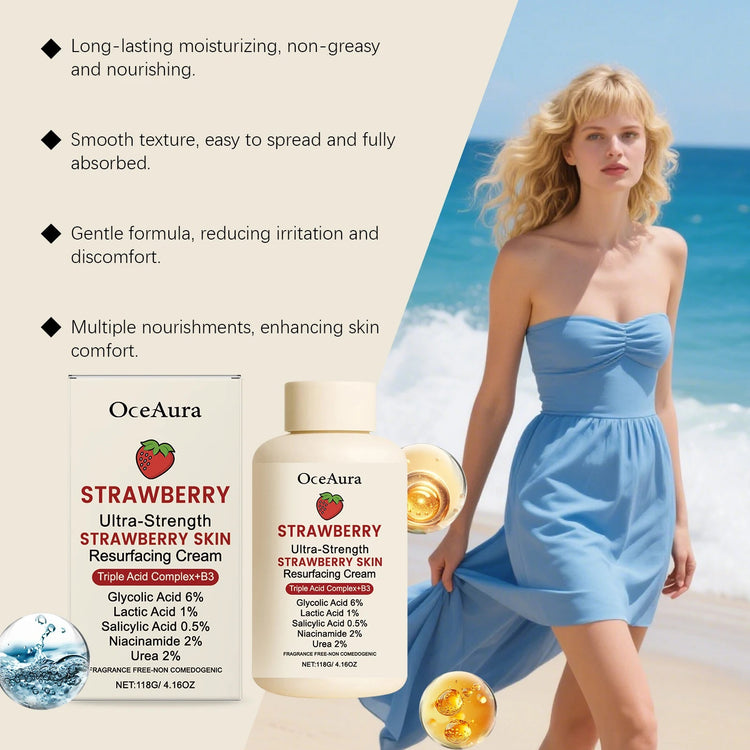 Oceaura Strawberry Body Cream Gentle Moisturizing Lightweight Non-greasy Improve Skin Texture Enhance Smoothness Soft Body Care Khamik Shop Online