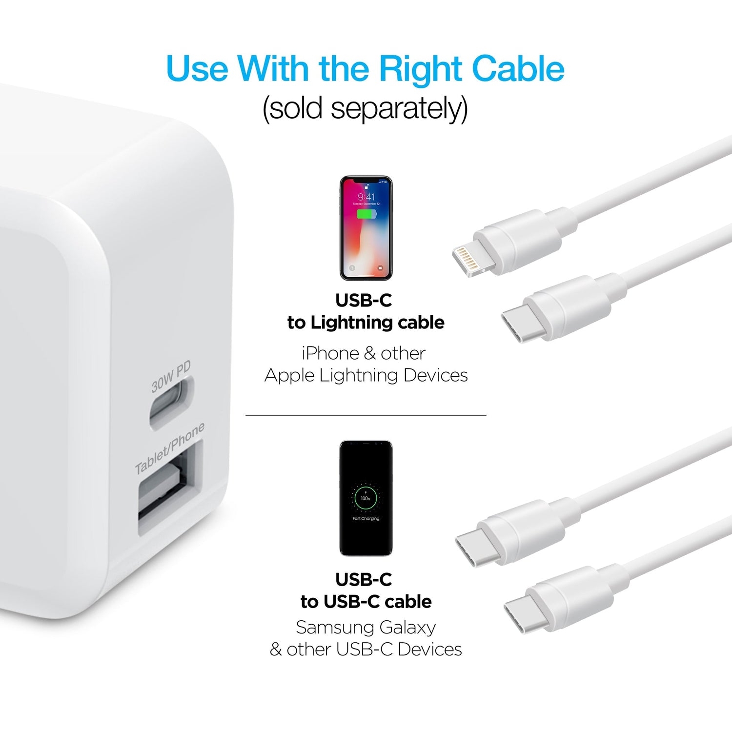 Naztech 30W USB-C PD Dual Output Fast Wall Charger Sky Iapetus