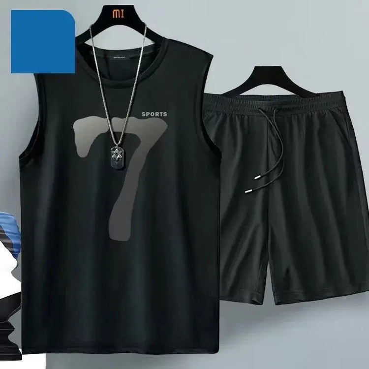 Summer sleeveless basketball jersey, casual wear, breathable short-sleeved two-piece sports shirt + running shorts Khamik Shop Online