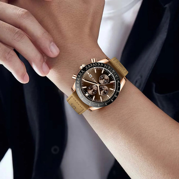 LIGE Leather Watches Men Fashion Business 30M Waterproof Quartz Wristwatch Chronograph Date Luxury Luminous Sports Man Watch+Box Khamik Shop Online