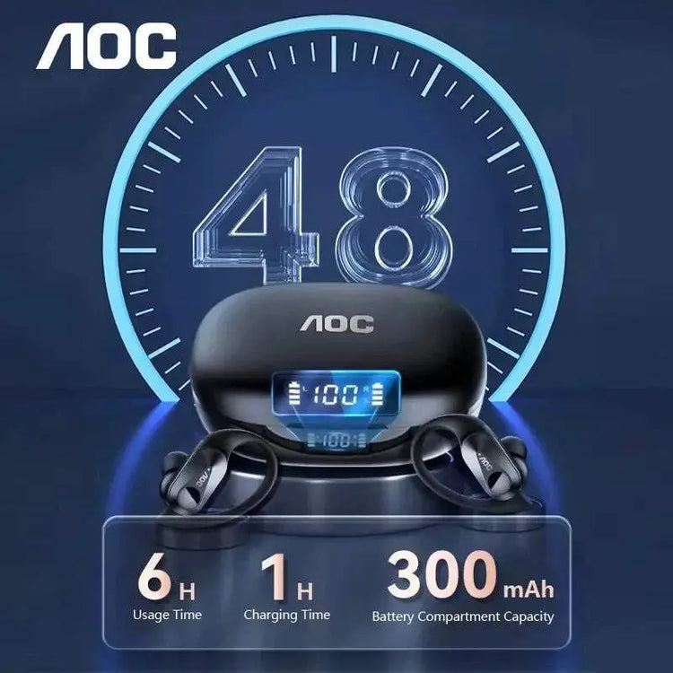 Choice AOC Sports Headset Wireless Bluetooth 6.0 Earphones Waterproof LED Battery Display Gaming Low Latency Headphones LP75 Khamik Shop Online