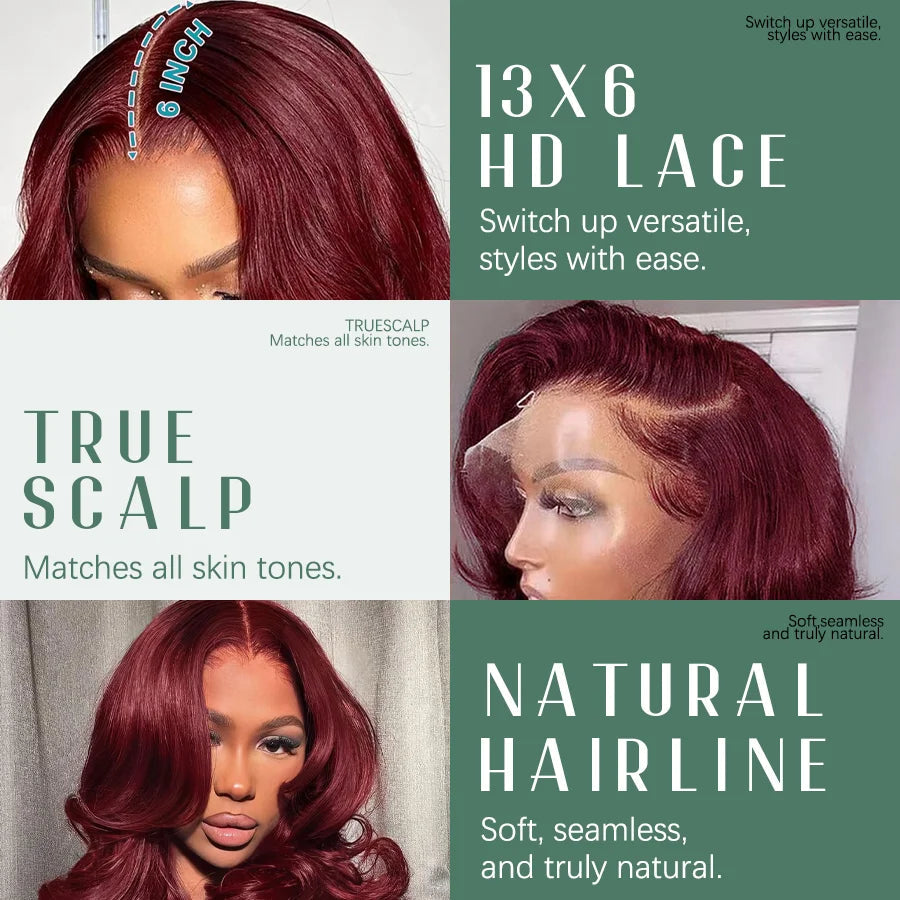 Body Wave Burgundy 40 Inches Long-length 200% High Density 13x6 13x4 HD Transparent Lace Frontal Wig Human Hair Wigs 99J Wine Red Pre Plucked Brazilian Hair For Women Khamik Shop Online