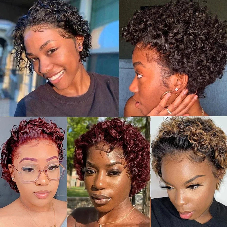 Peruvian Hair Pixie Cut Wig Kinky Curly Virgin Hair Wig 1B/30 Short Bob Natural Color Full Machine Made Wigs For Black Women Khamik Shop Online