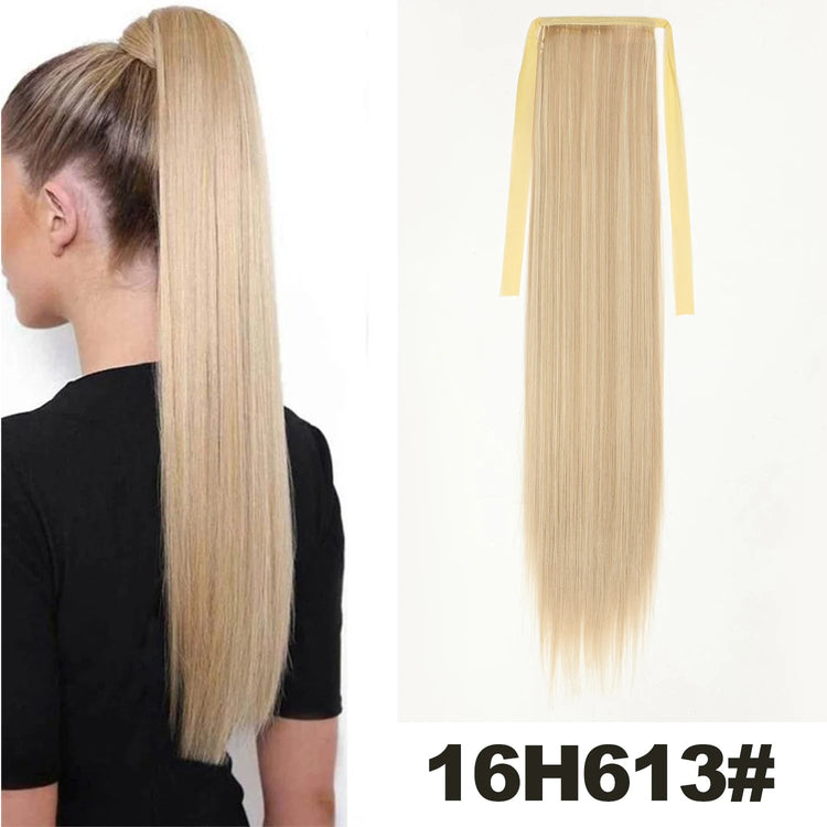 Straight Long Ponytail Extensions 22inch Natural Black Wrap Around Synthetic Hair Piece Pony Tail Hair Hairpieces for Women Girl Khamik Shop Online