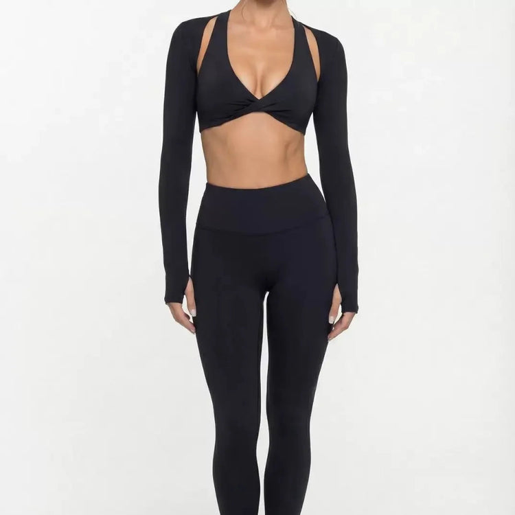 Nude Feel Yoga Long Sleeve Set For Women Pullover Quick-Dry Compression Shirt Outdoor Fitness Activewear Woman Sports Sets Khamik Shop Online
