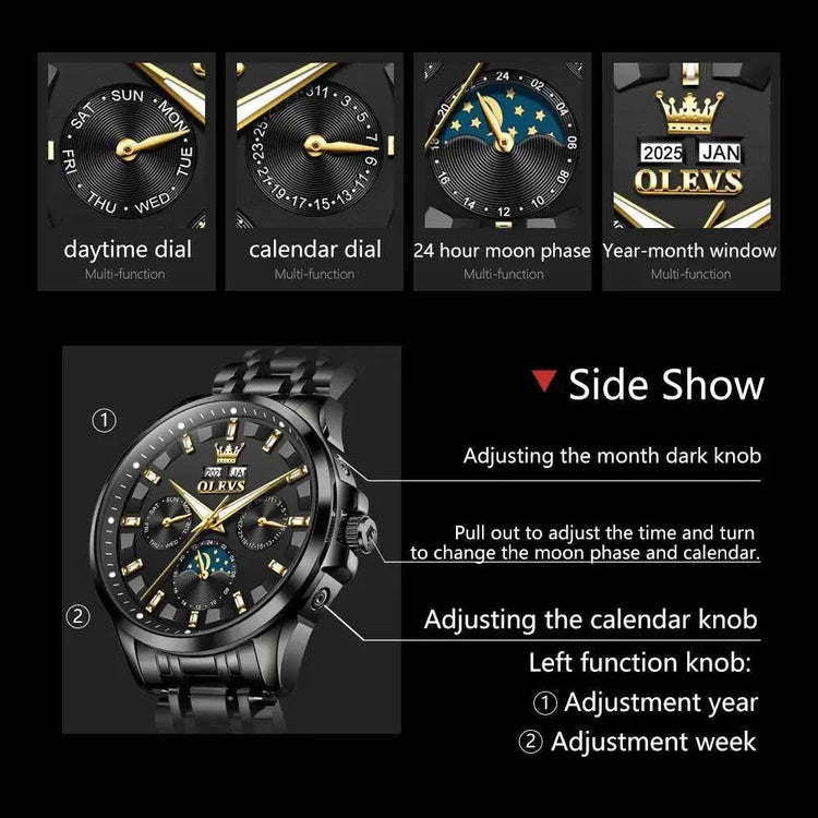 OLEVS 7070 Automatic Watch Men Moon phase Waterproof Men Watches Stainless steel Luxury Mechanical Watch for Men Khamik Shop Online