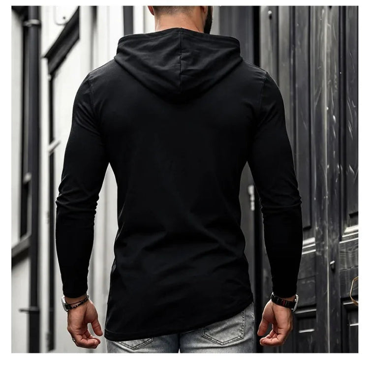 Men Solid Casual Hooded Long Sleeve T Shirt Soft Cotton Irregular Hem Daily Outdoor Top S 3XL Khamik Shop Online