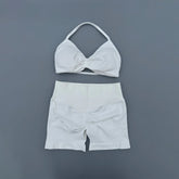 AURA SHARK Strappy Bra Gym Set Women High Support Thin Strap Seamless Halter Sports Scrunch Workout Yoga Set 2 Piece Khamik Shop Online
