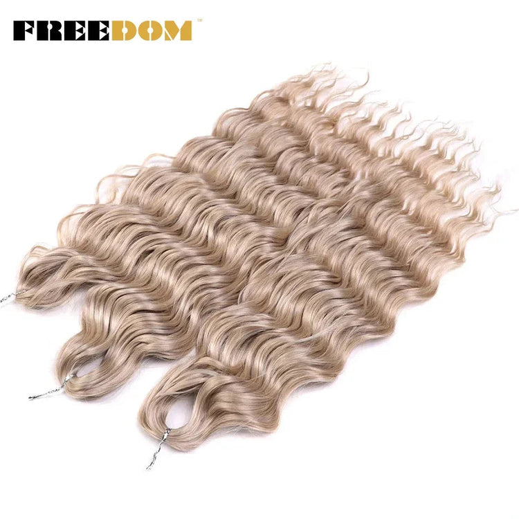 FREEDOM Synthetic Curly Braiding Hair Extensions 24 Inch/60 cm Long Deep Wavy Twist Crochet Braids Hair Ombre Brown Rainbow Hair Khamik Shop Online