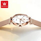 OLEVS 2996 Women Watches Original Elegant Slim Quartz Watch Waterproof Dual Calendar Display Watches For Woman Gift Box Reloj Khamik Shop Online