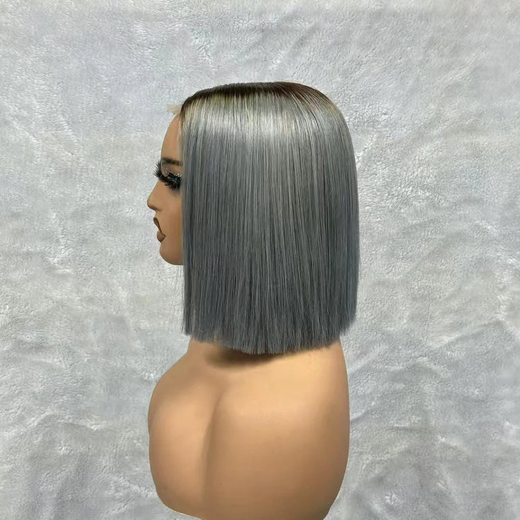 Bone Straight Short Bob Human Hair Brazilian Raw Hair Bone Straight Bob Wig 2x6 Lace Closure Color Wigs for Women Khamik Shop Online