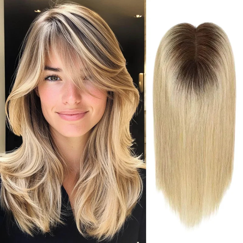 6 Colors Available Human Hair Topper Wig 4x4.5 Lace Frontal 12 Inch Hand-Tied 4 Clips 48H Ship 
