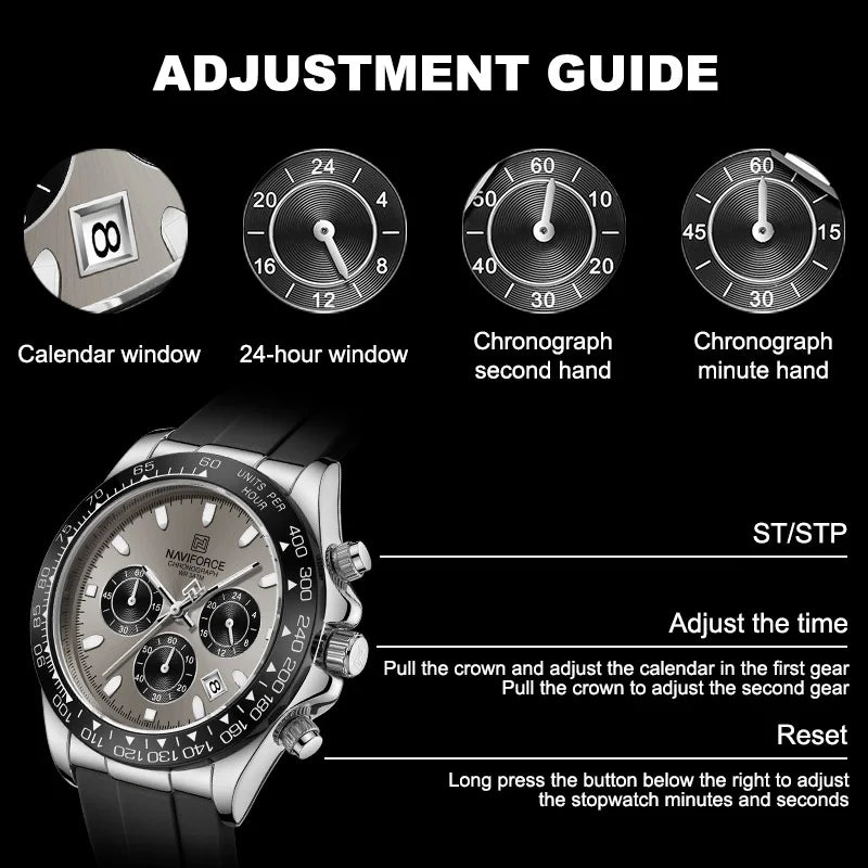 Casual Men'S Watch Waterproof Sports Quartz Clock Silicone Strap Chronograph Luminous Wristwatches Relogio Masculino