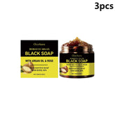 OceAura Black Soap Morocco Argan Oil Exfoliating Body Smooth Soft Professional Skin Cleaning Spa Rose Flower Oil Bath Soap 180g Khamik Shop Online