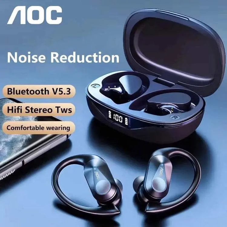 Choice AOC Sports Headset Wireless Bluetooth 6.0 Earphones Waterproof LED Battery Display Gaming Low Latency Headphones LP75 Khamik Shop Online