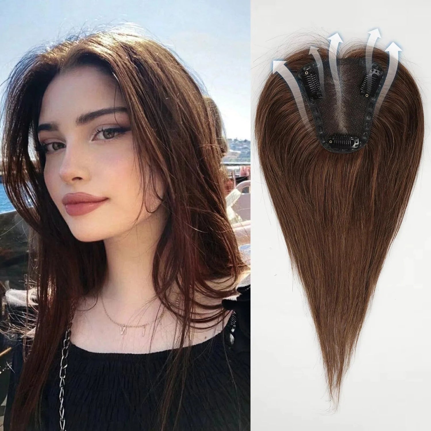 Brown Mixed Blonde Human Hair Toppers Middle Part 100% Remy Human Hair Straight Lace Base Clip in Hairpieces for Women Loss Hair Khamik Shop Online