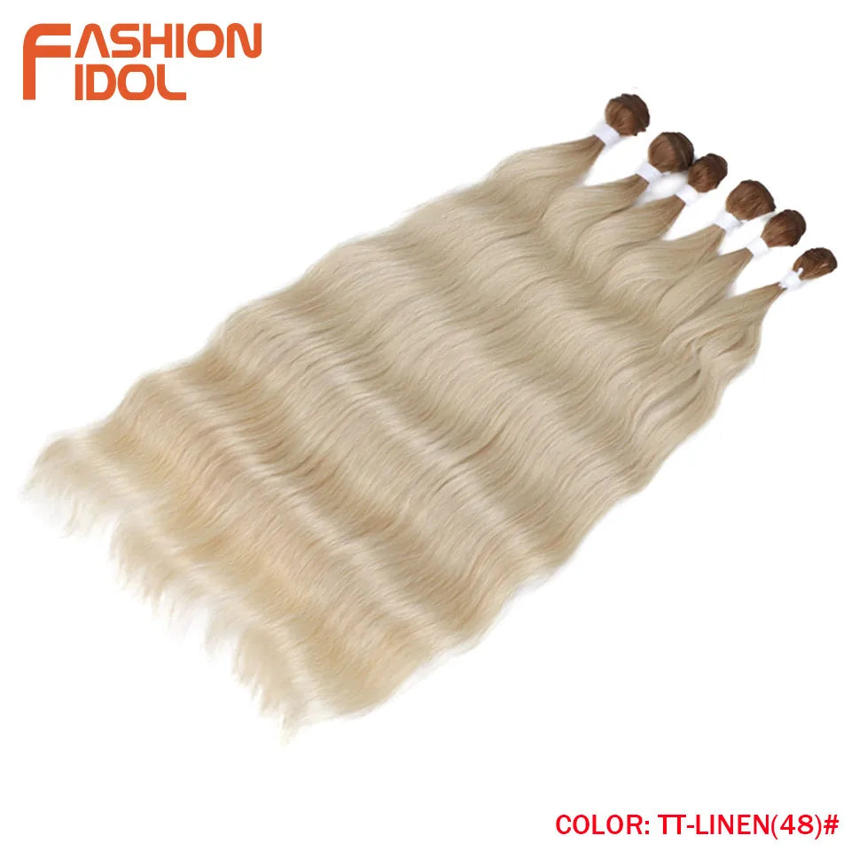 FASHION IDOL Water Wave Hair Bundles Synthetic Hair Extensions Ombre Blonde Hair Weave Bundles 6pcs 20" High Temperature Fiber Khamik Shop Online