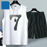 Summer sleeveless basketball jersey, casual wear, breathable short-sleeved two-piece sports shirt + running shorts Khamik Shop Online