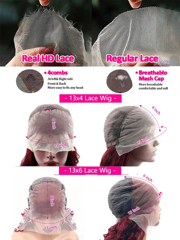 99j Burgundy Lace Front Human Hair Wig Body Wave 13x6 HD Lace Frontal Wigs Red Colored 13x4 Transparent Lace Wig For Women Khamik Shop Online
