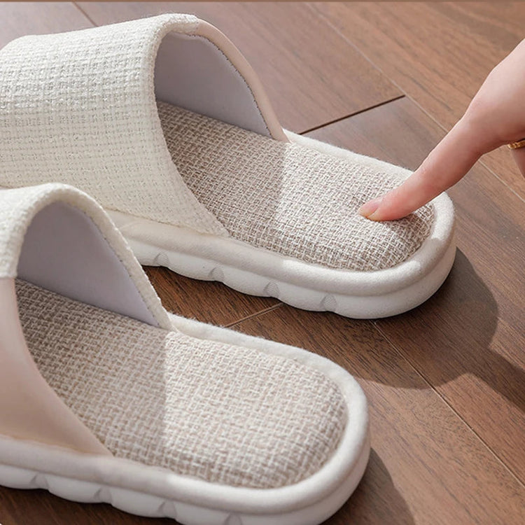 Linen Slippers Women And Men Household Indoor Floor Slippers Daily Home Simple Plain Mute Anti-Slip Comfortable Slippers Khamik Shop Online