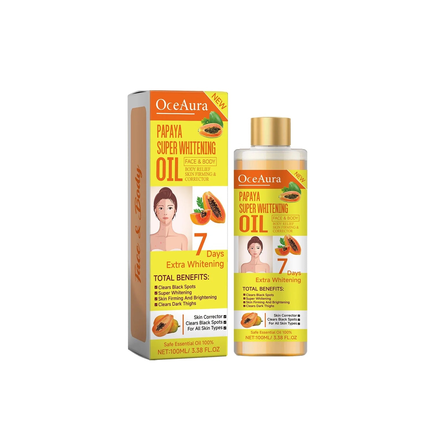 OceAura Papaya Oil for Skin Lightening 7 Days Whitening Body Firming Dark Skin Removal Oil for Muscle Relaxation Massage Thighs Khamik Shop Online