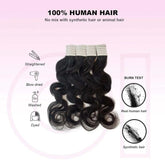 Body Wave Tape In Hair Extensions Natural Black 100% Human Hair Curly Wavy Skin Weft Invisible Full Head Tape ins Hair 20Pcs 50G Khamik Shop Online